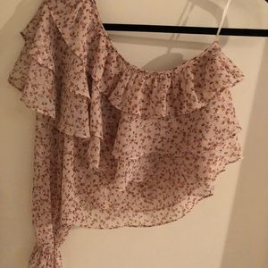 Zara one shoulder floral ruffle top